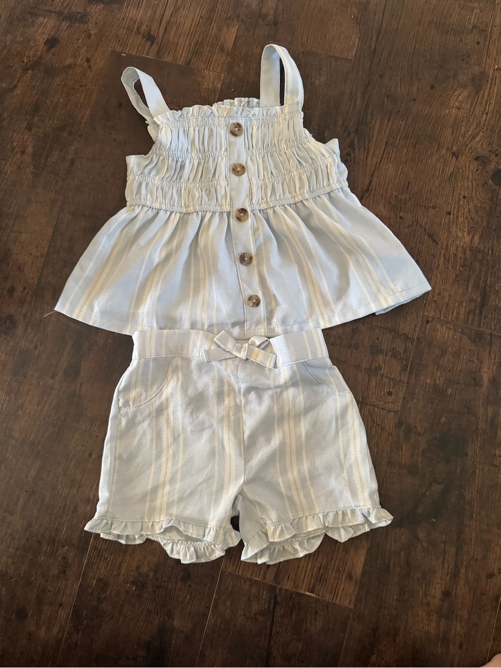 Nicole Miller Girls Light Blue and Cream Striped Tank & Shorts Set
